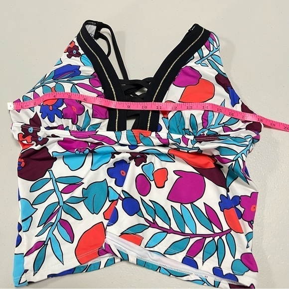 Cole of California Cali Floral White Lace Up Halter Tankini Top - Picture 7 of 8